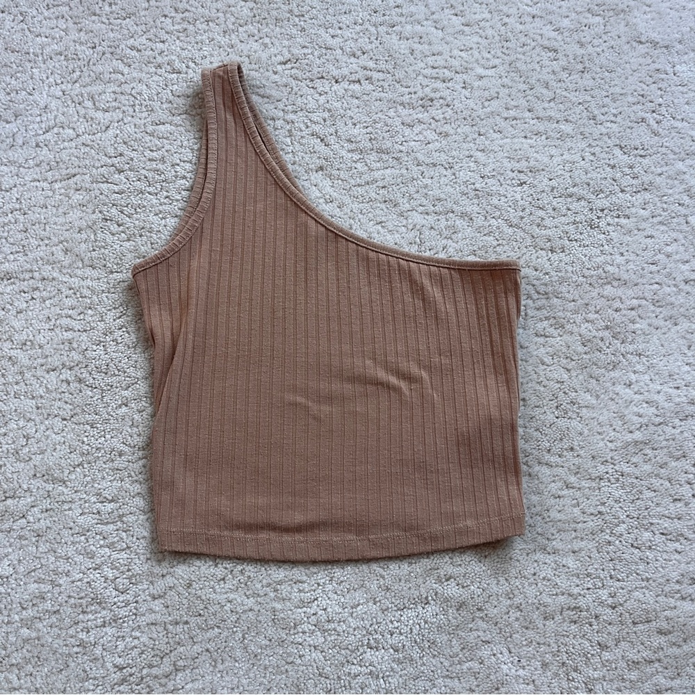 One-Shoulder Ribbed Top - Beige